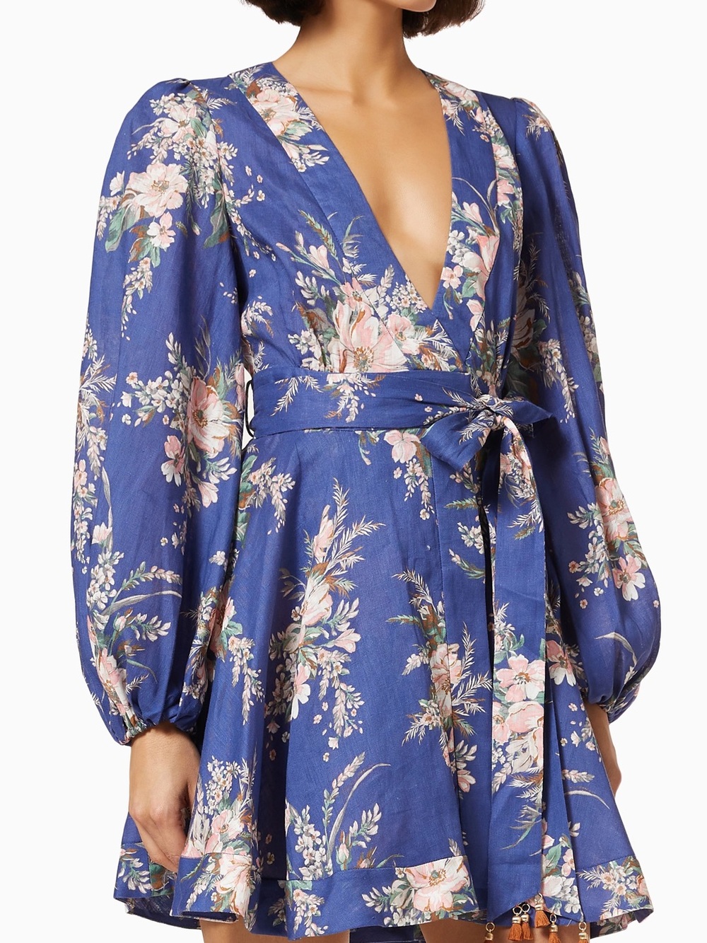 Zimmermann Blue Floral Wrap Mini Dress